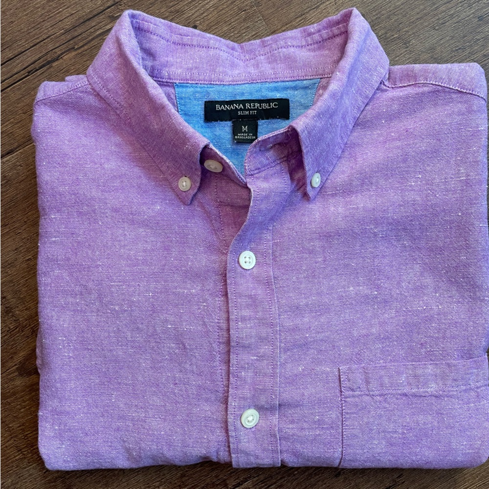 Mens Banana Republic slim fit medium long sleeve button down linen cotton purple